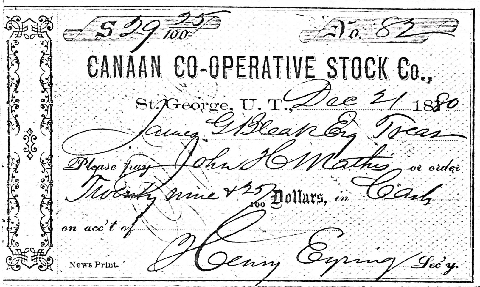 Canaan Co-Operative Stock Co. Currency