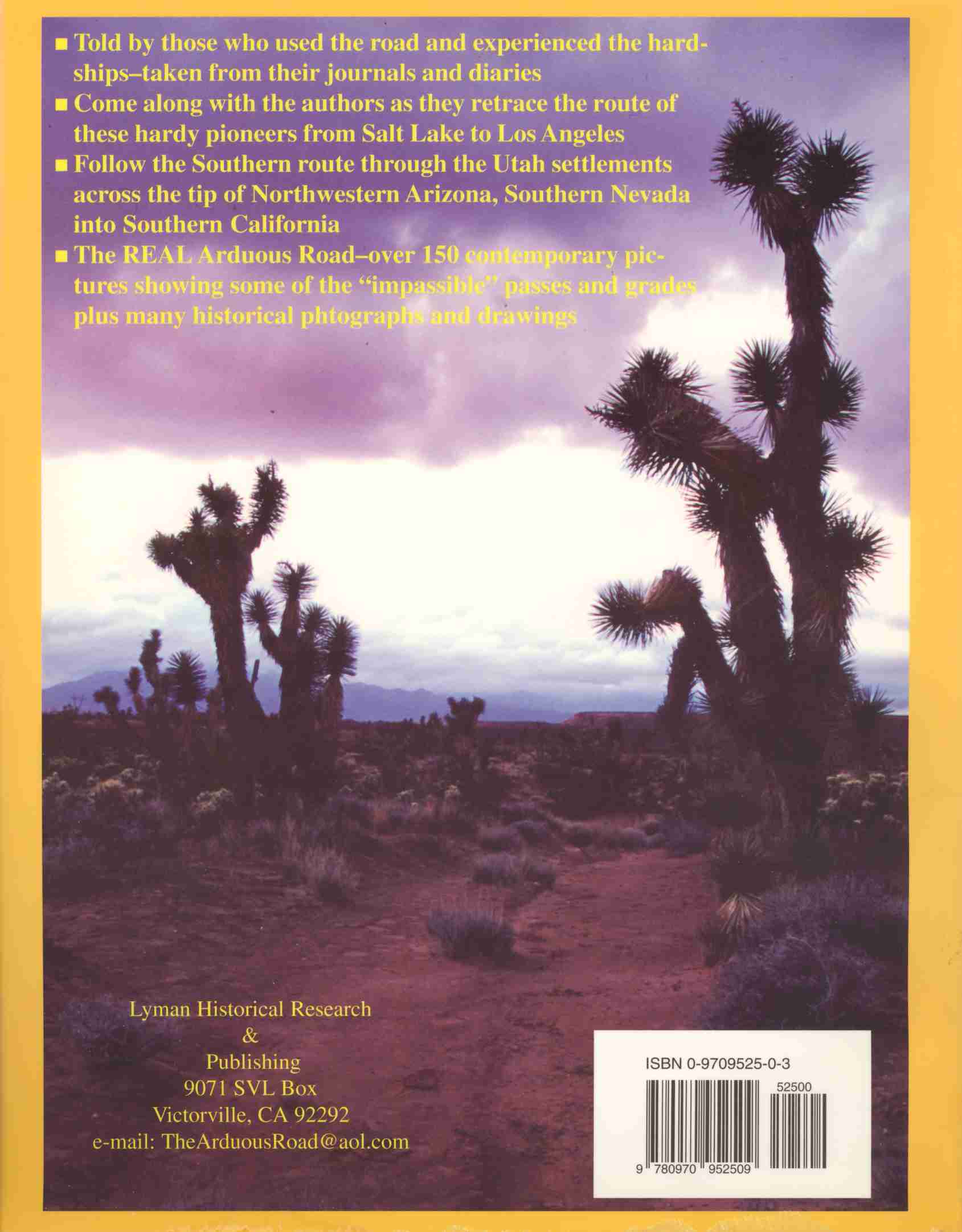 Back cover of The Arduous Road: Salt Lake to Los Angeles