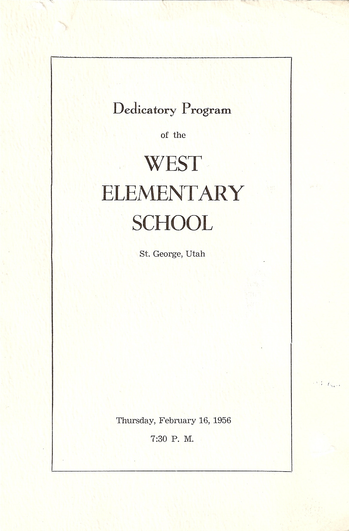 West Elementary School Dedicatory Program Cover