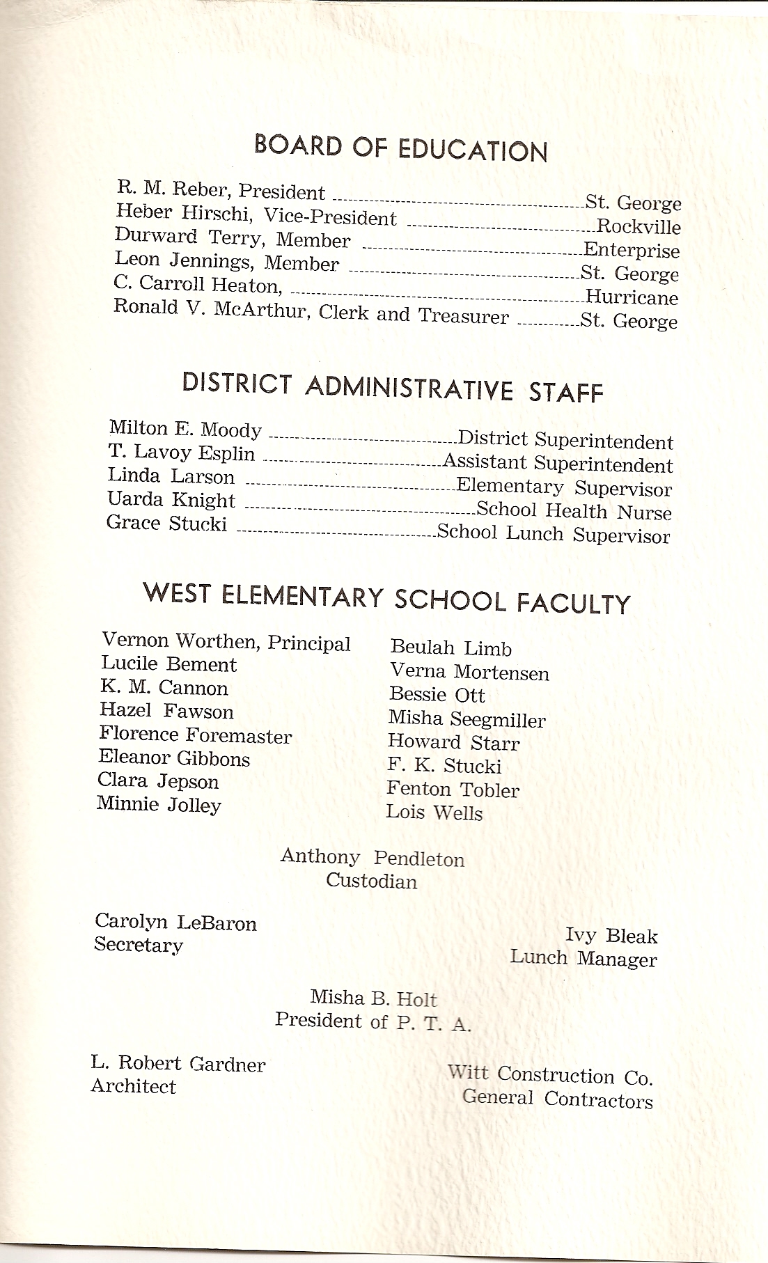 West Elementary School Dedicatory Program People