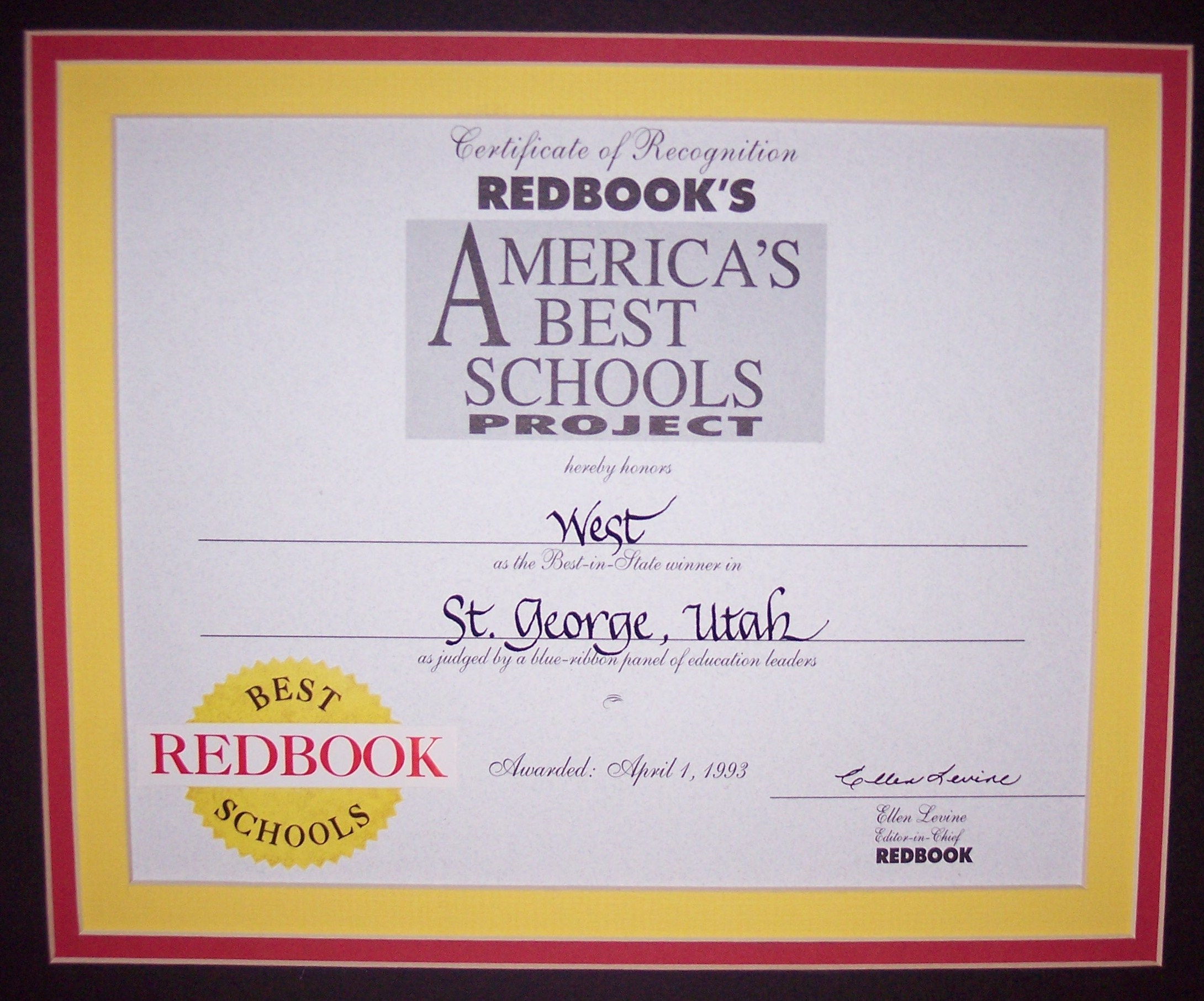 Redbook Certificate of Recognition