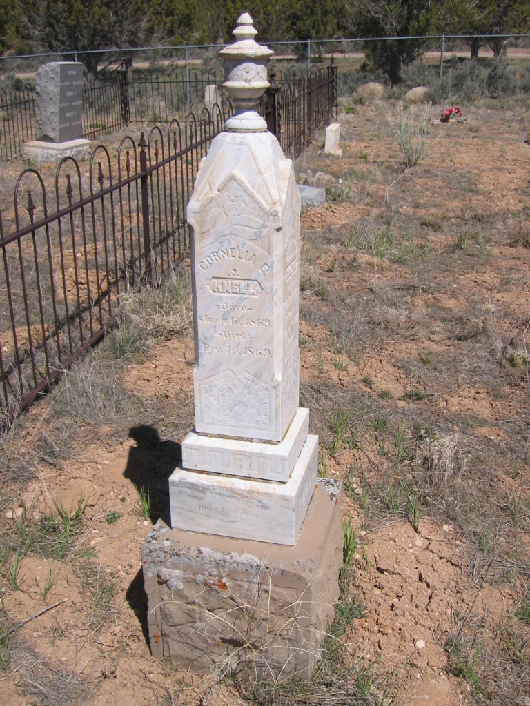 Photo of a tall marble marker at the Pinto Cemetery