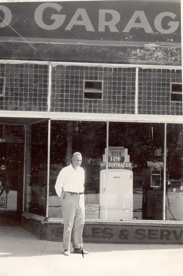 Melvin Cox in front of the Arrowhead Garage