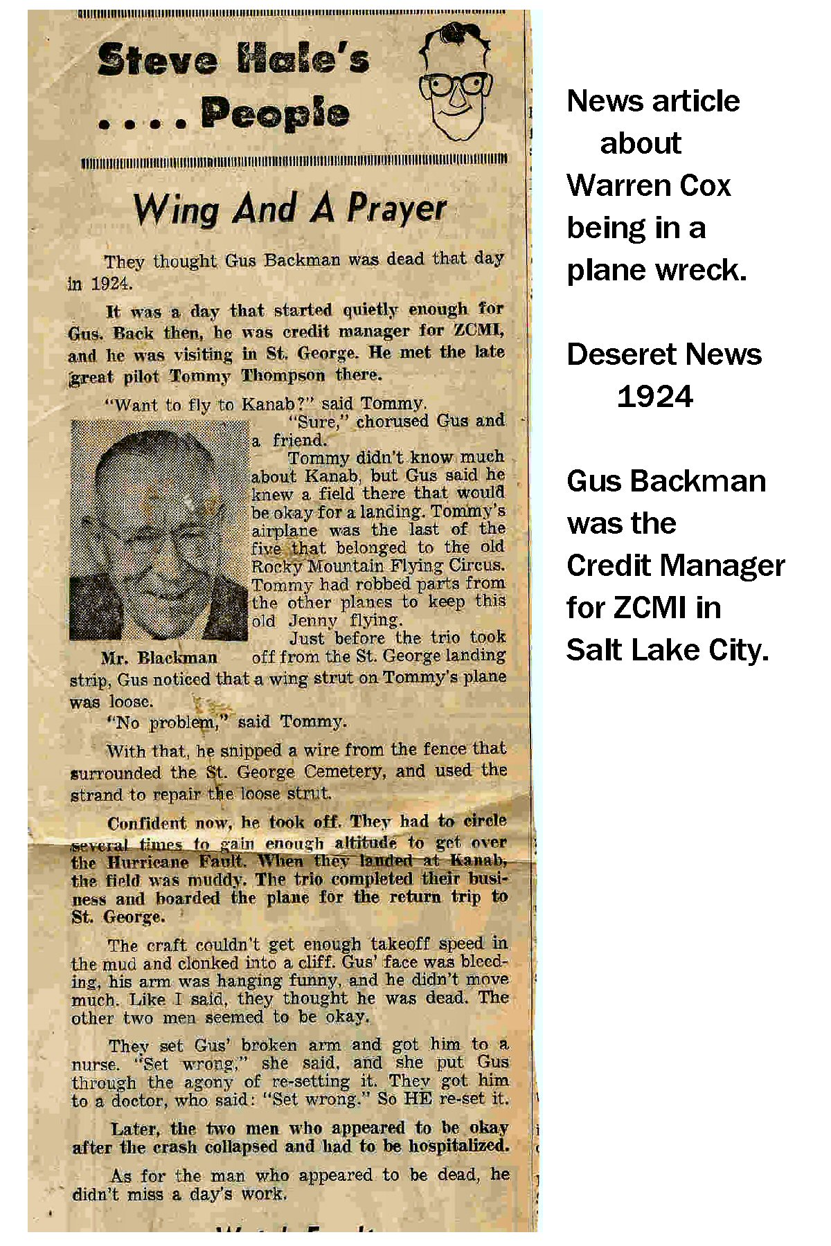 WCHS-01098 Article about the Backman/Cox/Thompson airplane accident