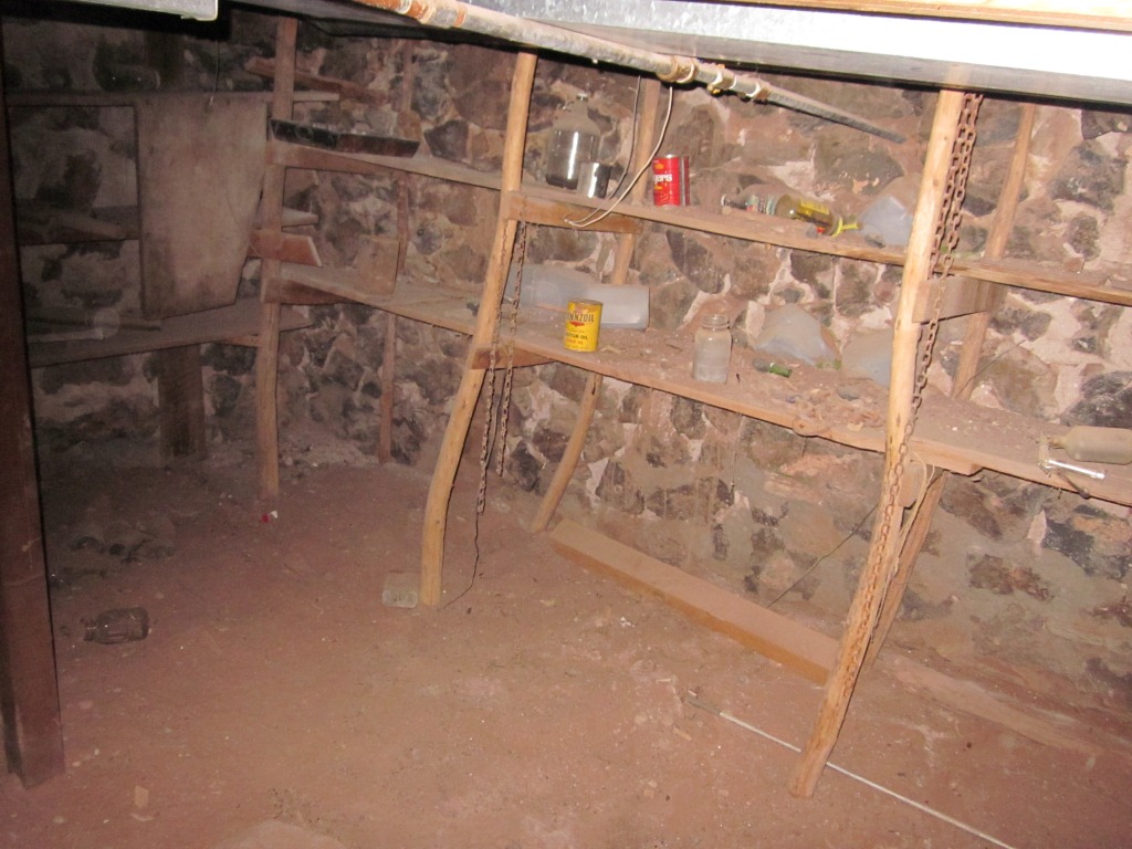 Shelves in the basement of the John Stucki home