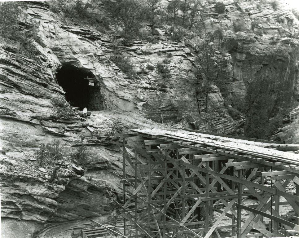 Temporary wood bridge going into one of the tunnels at Zion National Park