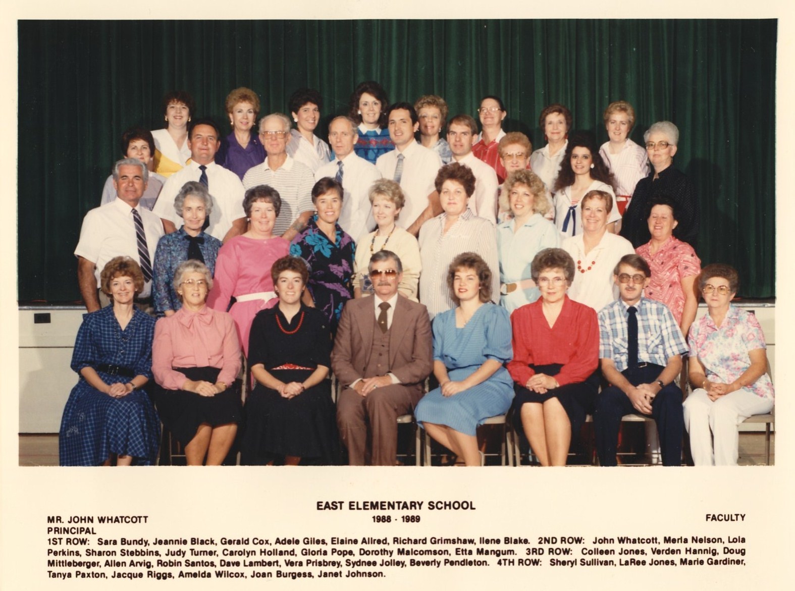 1988-1989 faculty at East Elementary School