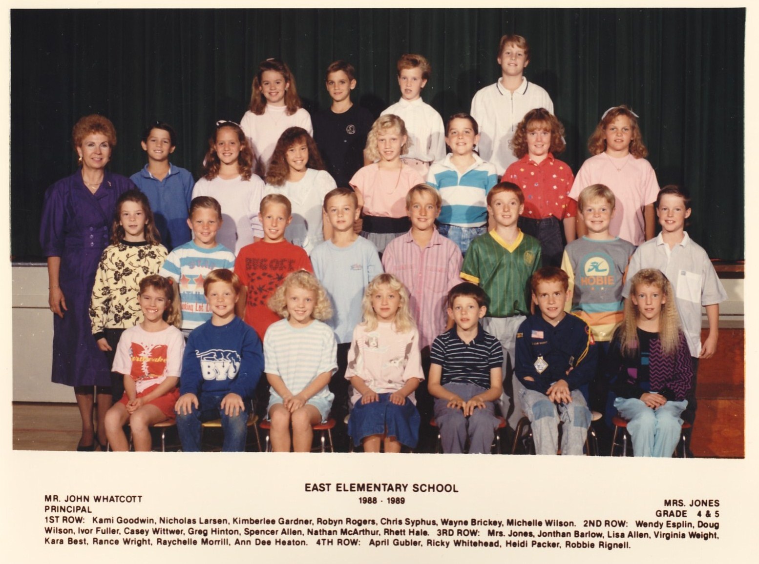 Mrs. Jones' 1988-1989 4th & 5th grade class at East Elementary School