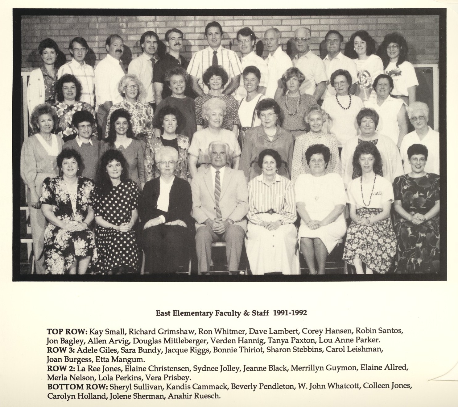 1991-1992 faculty & staff at East Elementary School