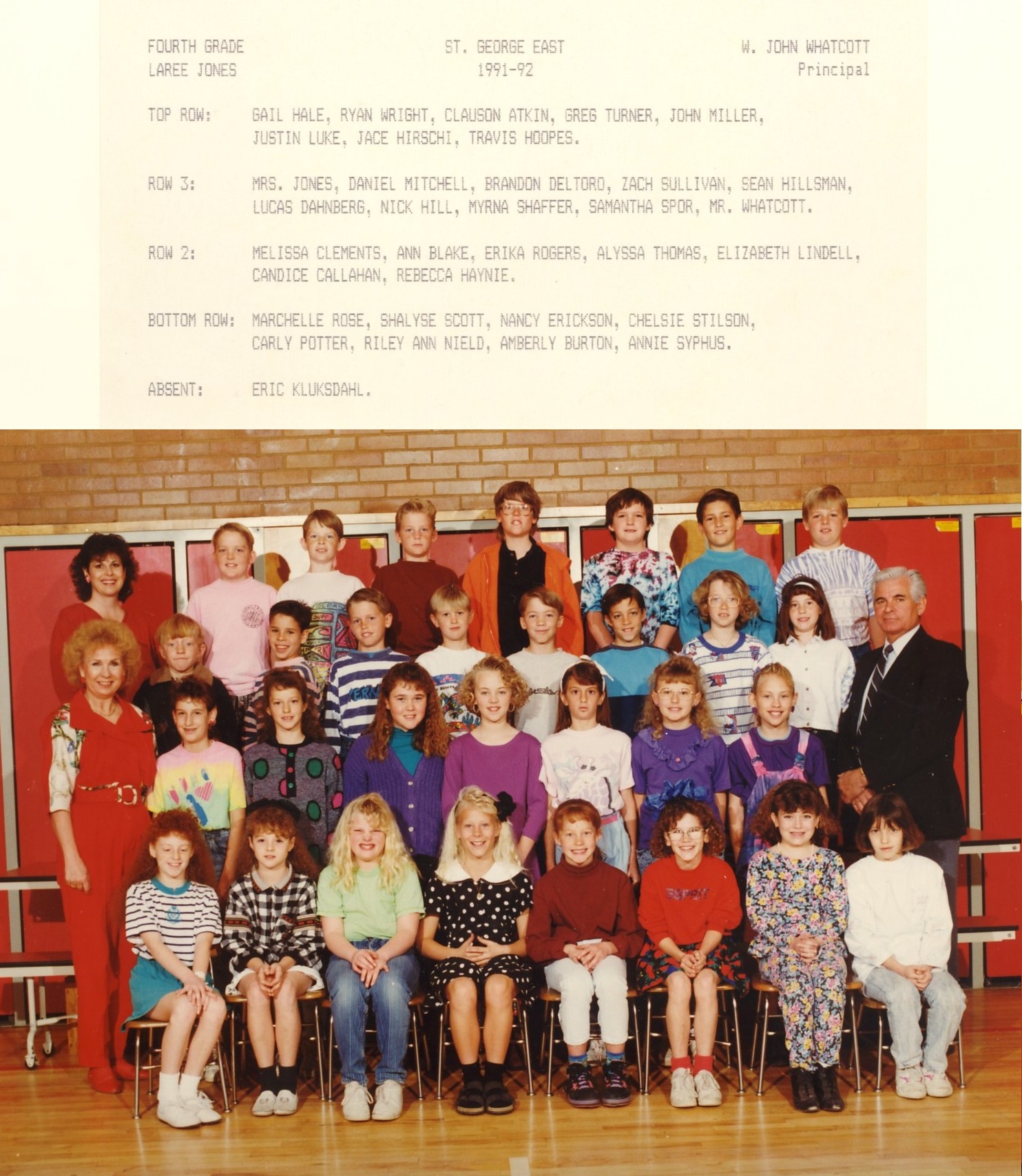 Mrs. Jones' 1991-1992 4th grade class at East Elementary School
