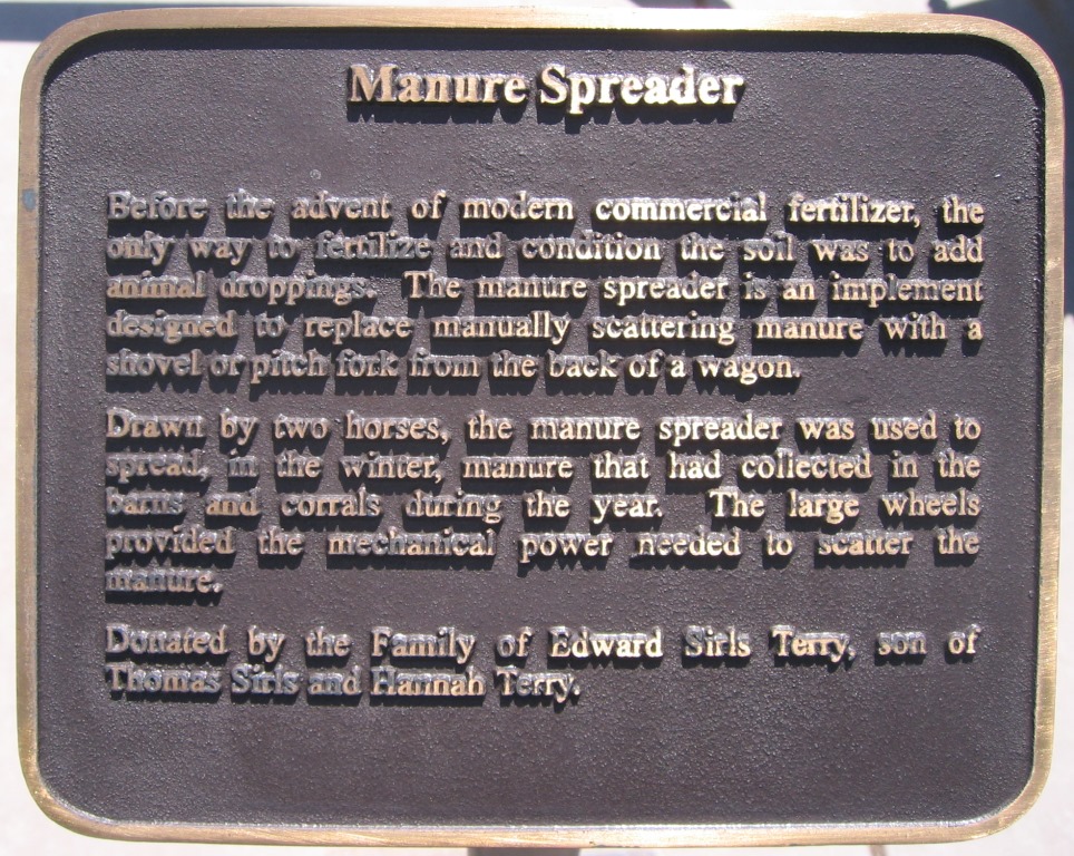 'Manure Spreader' descriptive plaque at the Terry Heritage Park