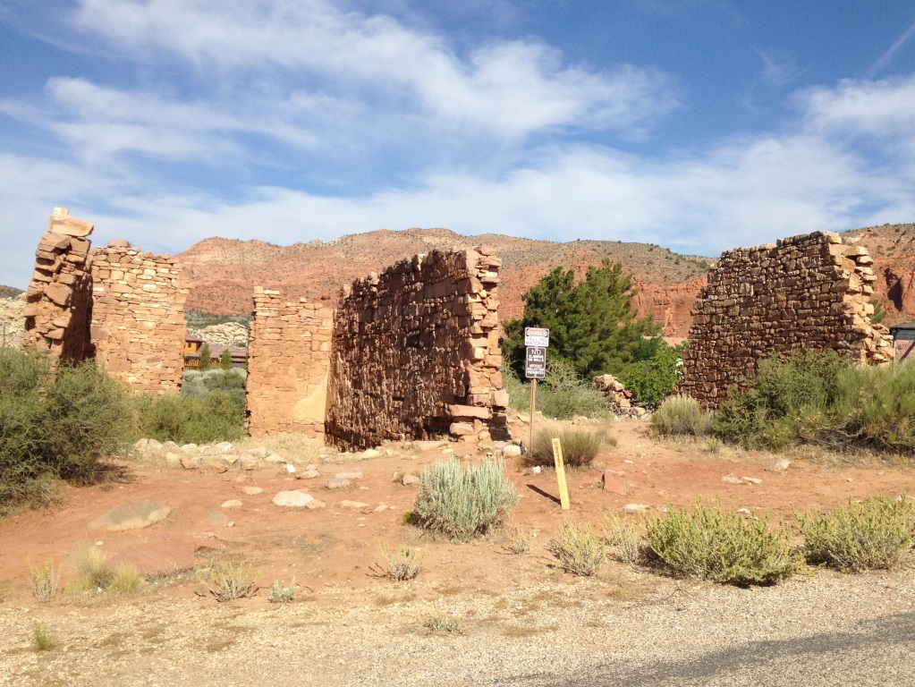 Rock wall ruins of two buildings