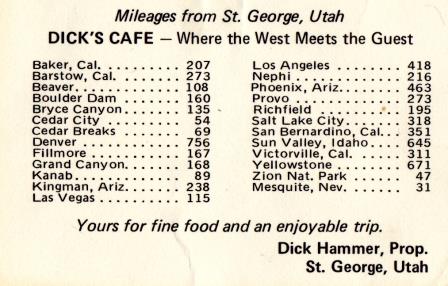 Back of the Dick's Cafe business card