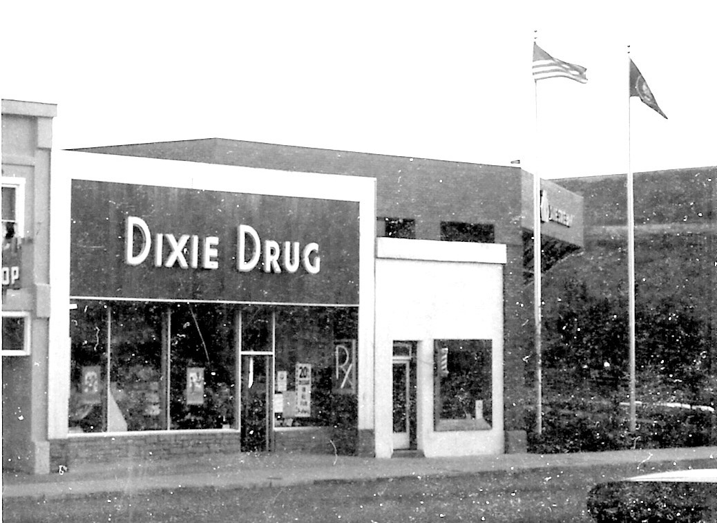 Dixie Drug store and a barber shop