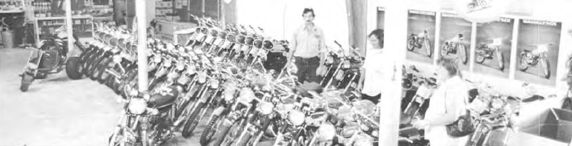 Motorcycle section inside the Nelsons Supply store