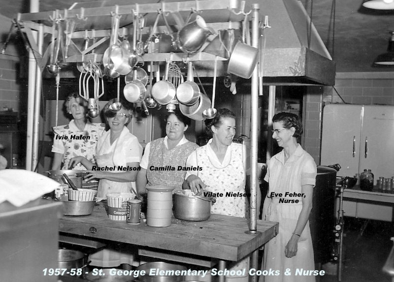 The 1957-1958 school nurse & cooks at East Elementary School