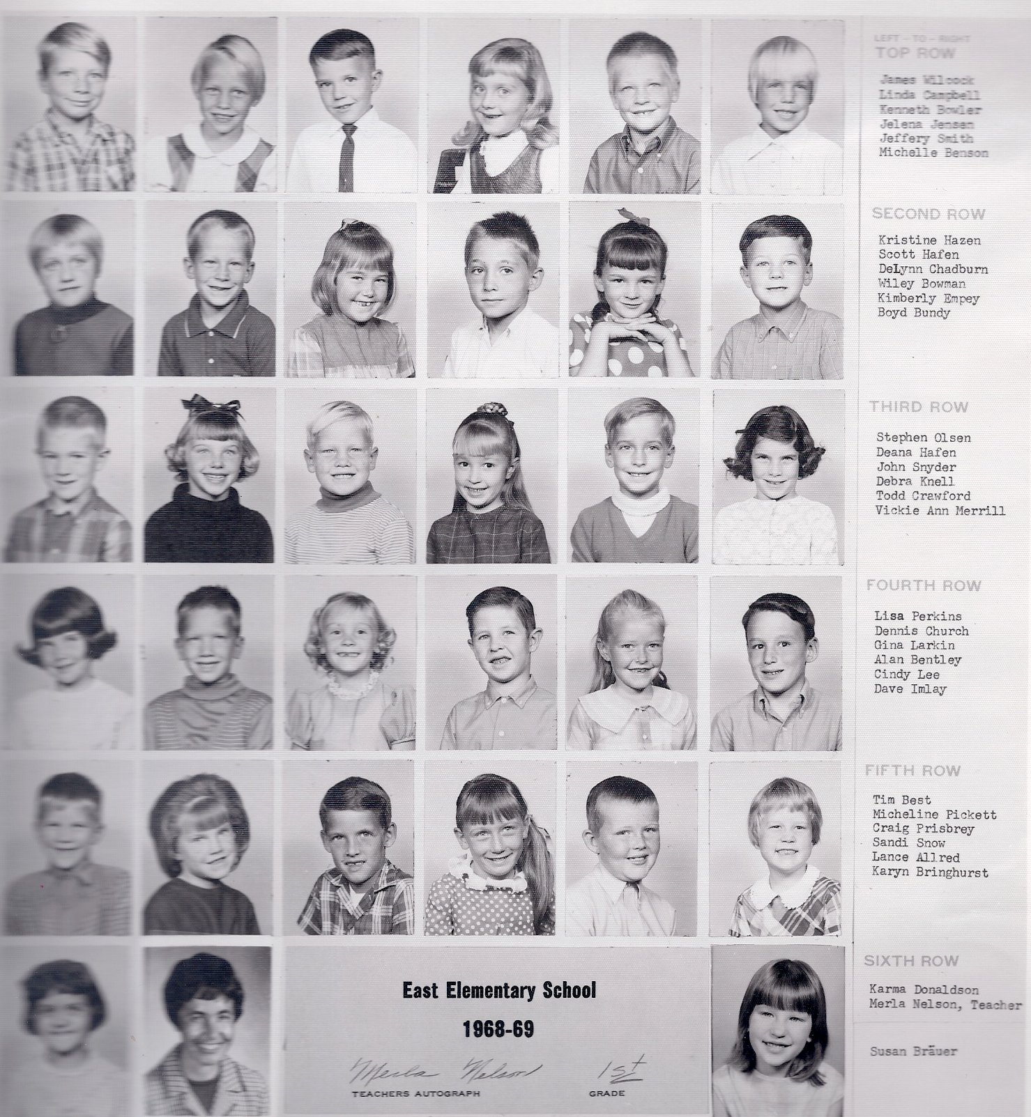 Miss Merla Nelson's 1968-1969 first grade class at East Elementary School