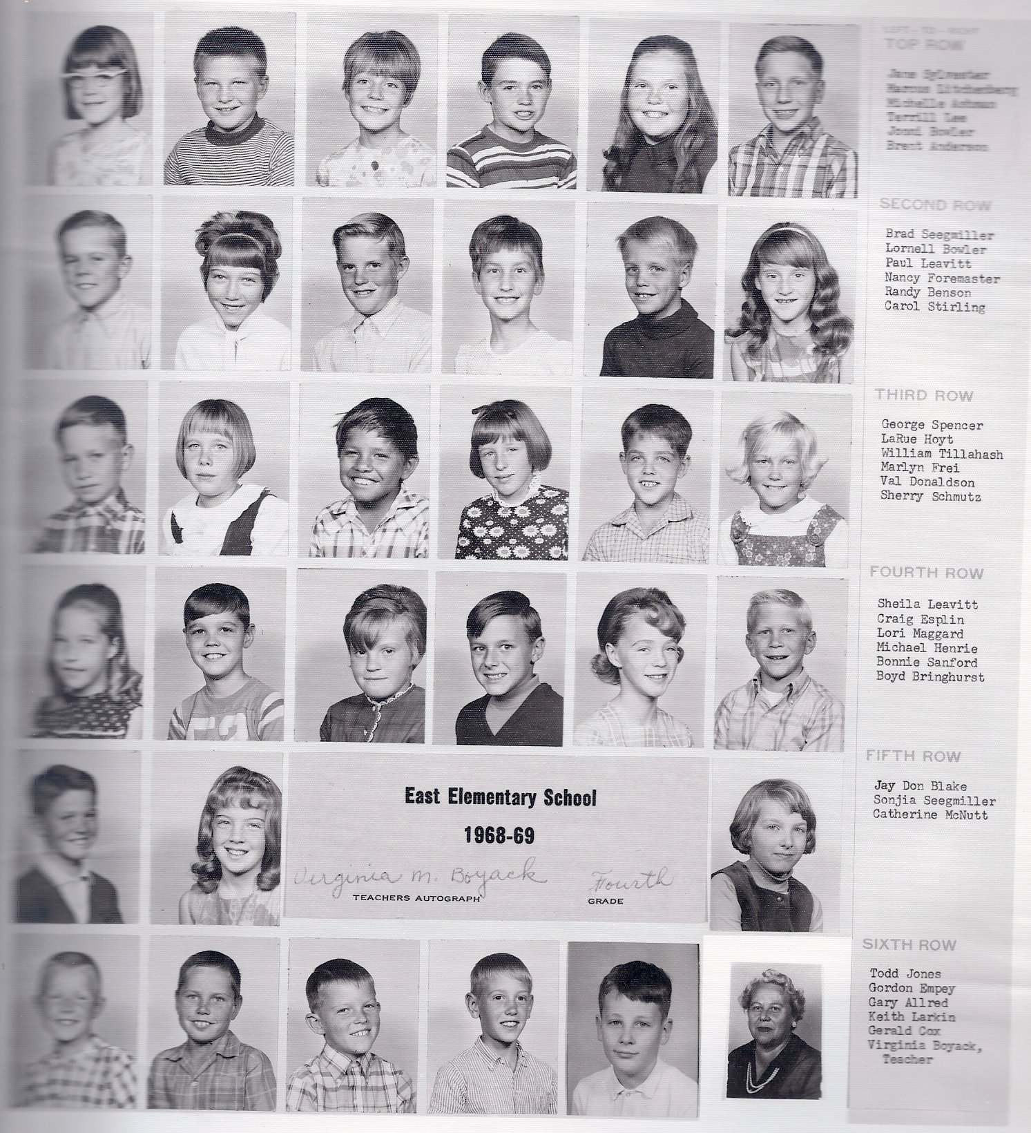 Mrs. Virginia Boyack's 1968-1969 fourth grade class at East Elementary School
