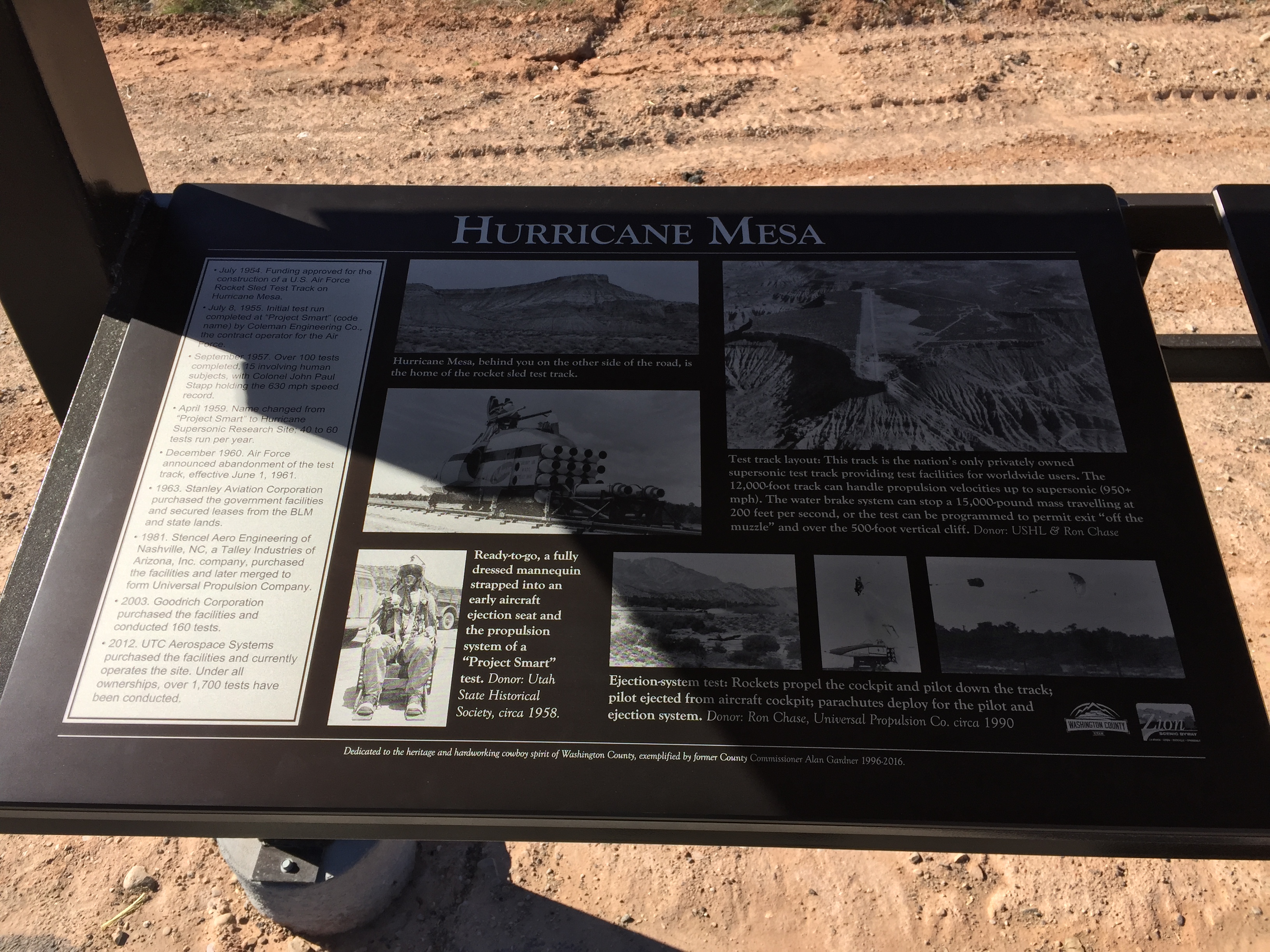 Hurricane Mesa plaque at the new informational kiosk at the Virgin CCC Corral