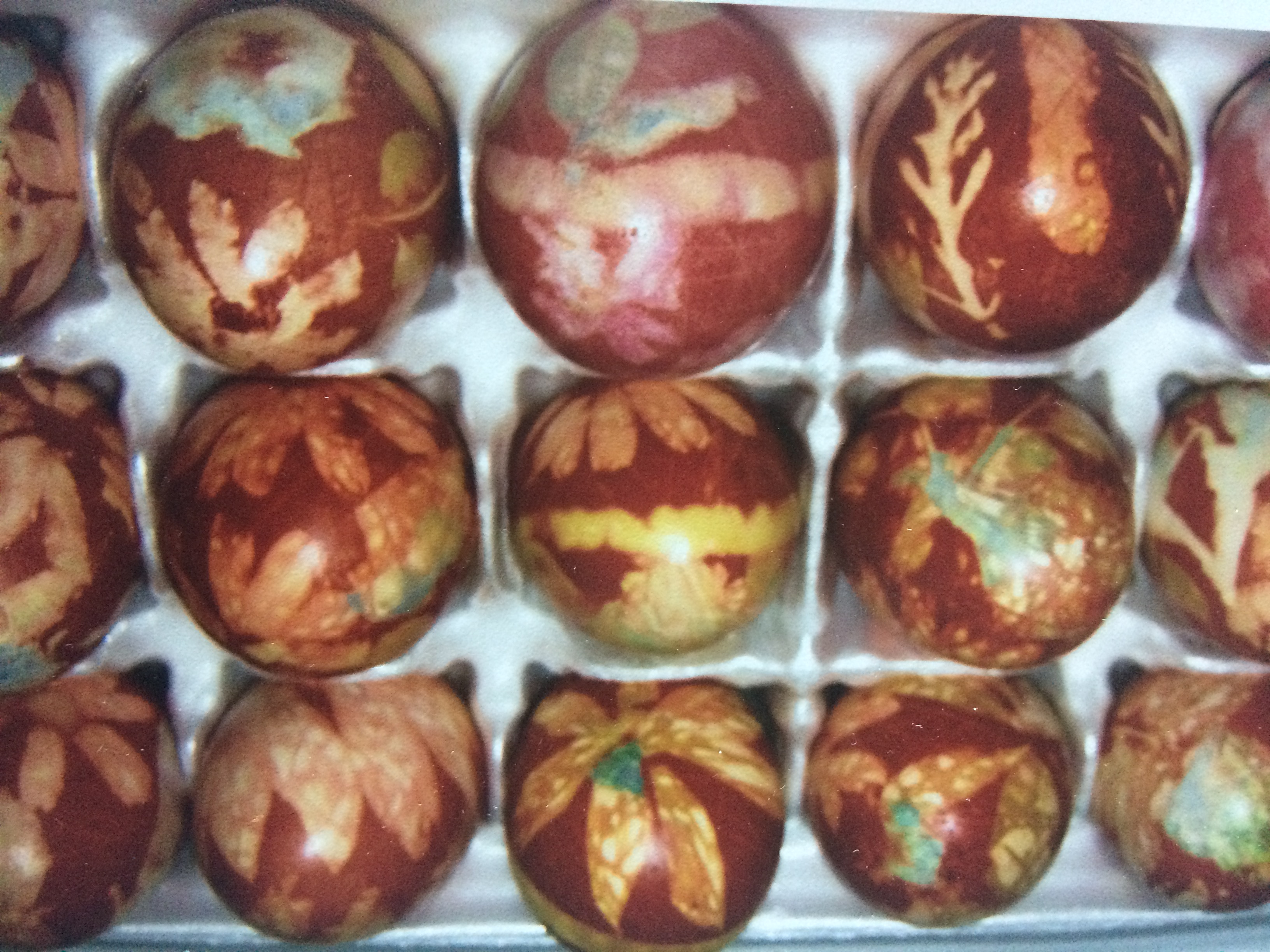 Box of eggs dyed the traditional Swiss way