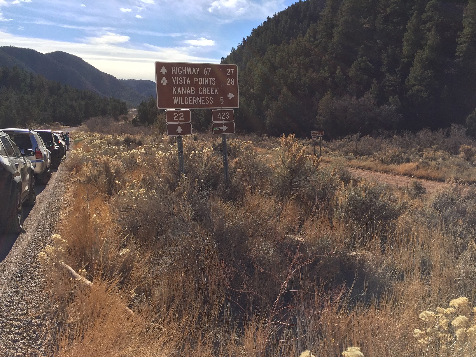 Forest Service Road 22 approaching the turnoff to Forest Service Road 423