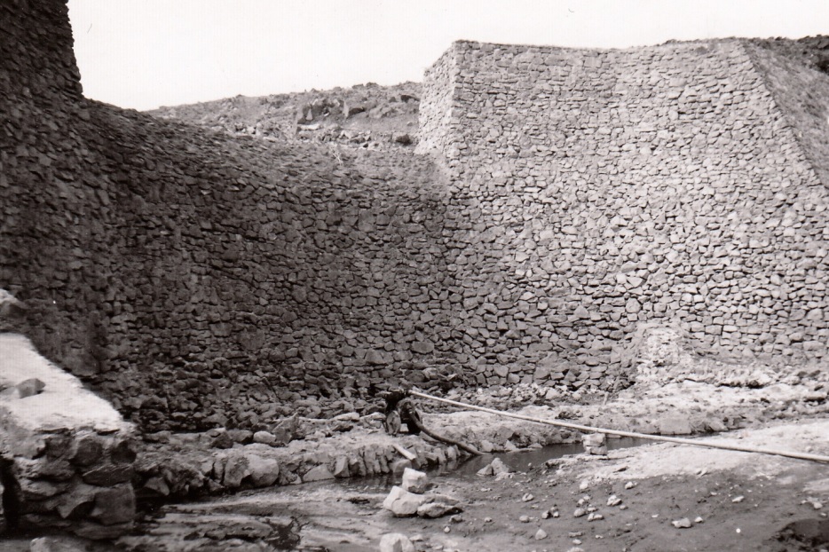 The damaged lower portion of the Shem Dam spillway at the start of repairs