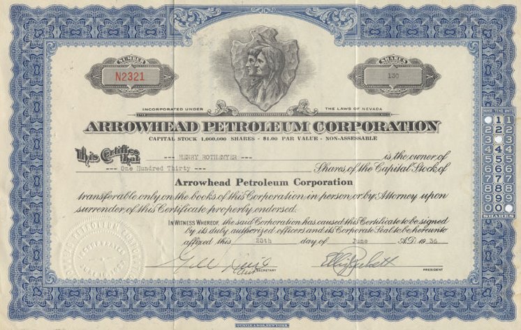 Arrowhead Petroleum Corporation stock certificate