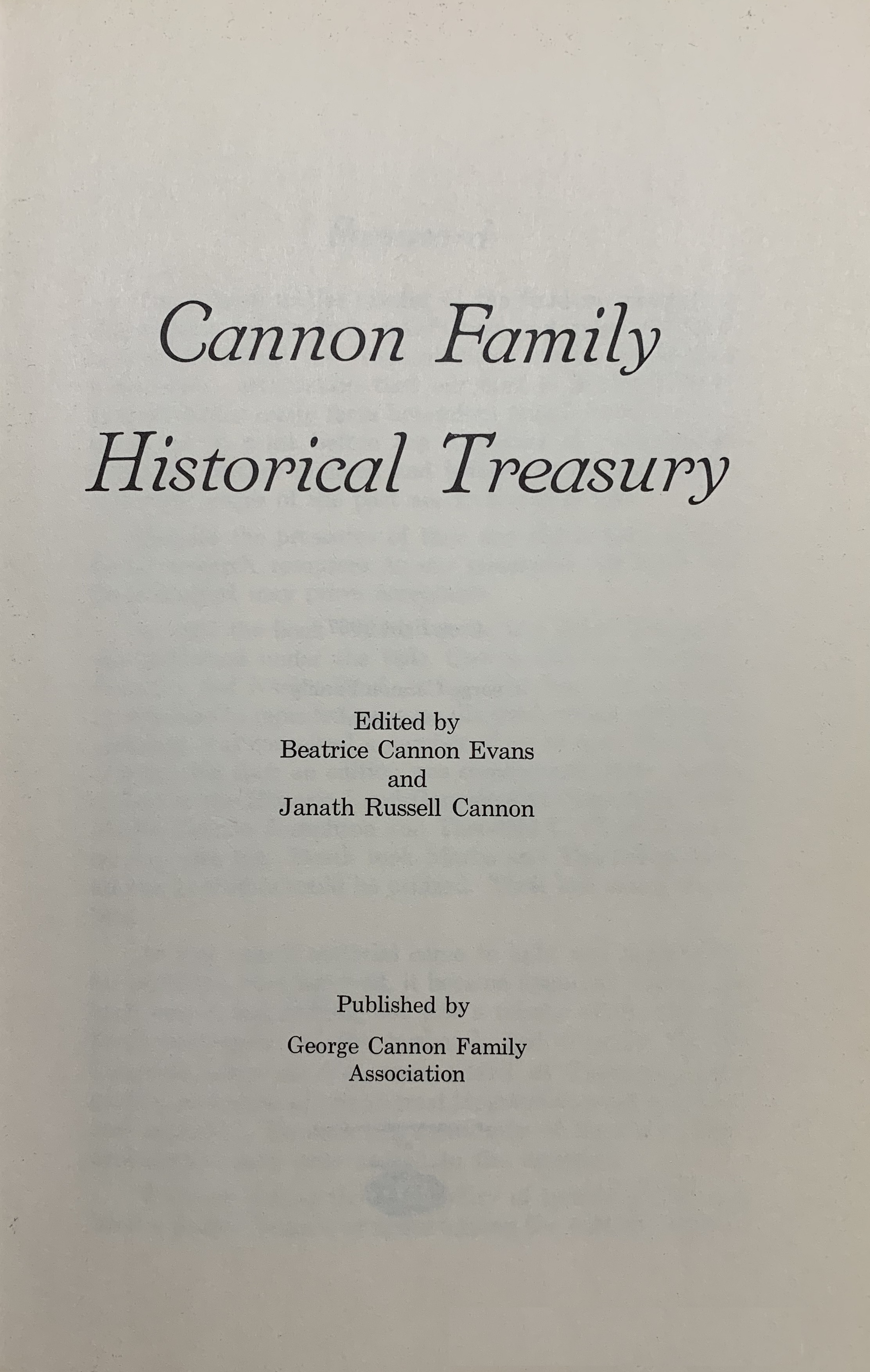 Title page of the bookcannon-family-historical-treasury