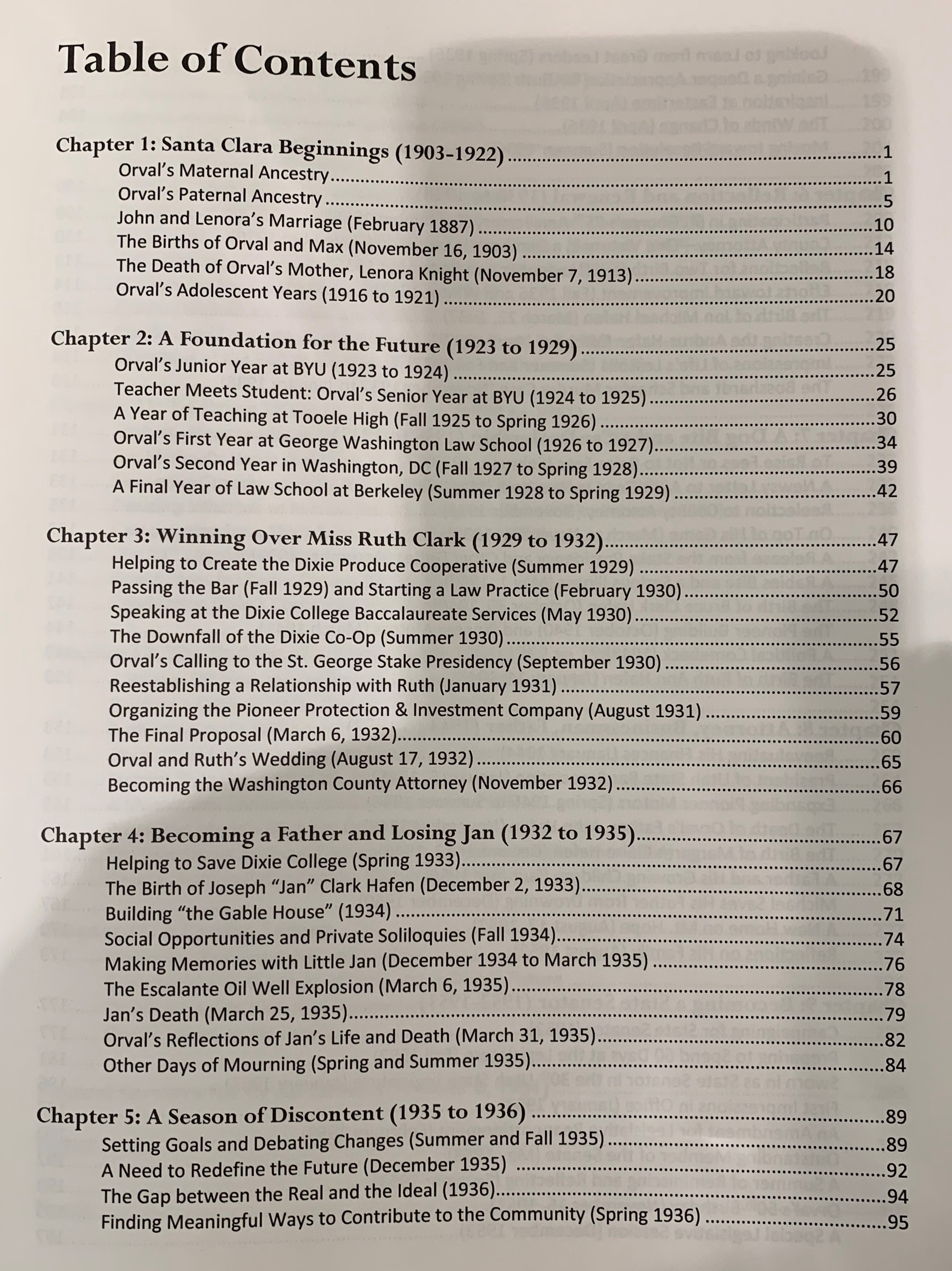 First page of the table of contents