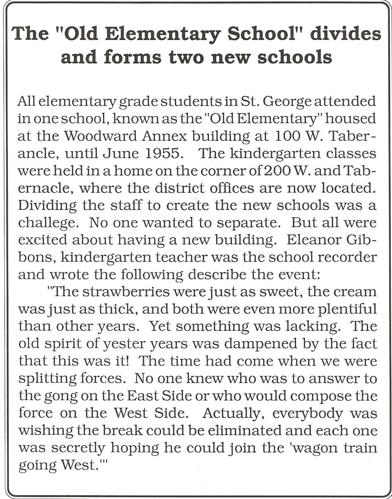 Page 1 of a brief history of West Elementary School
