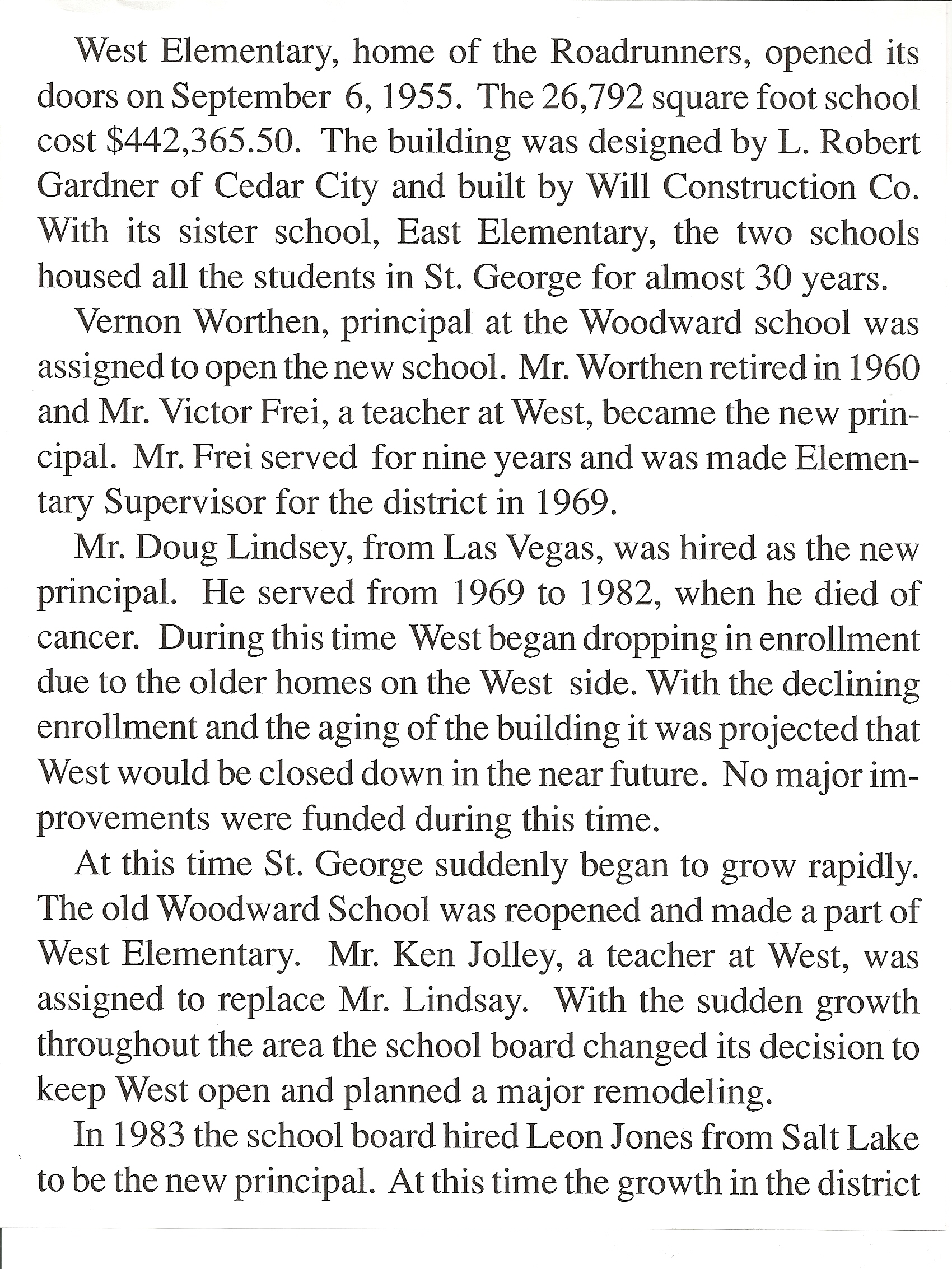Page 2 of a brief history of West Elementary School