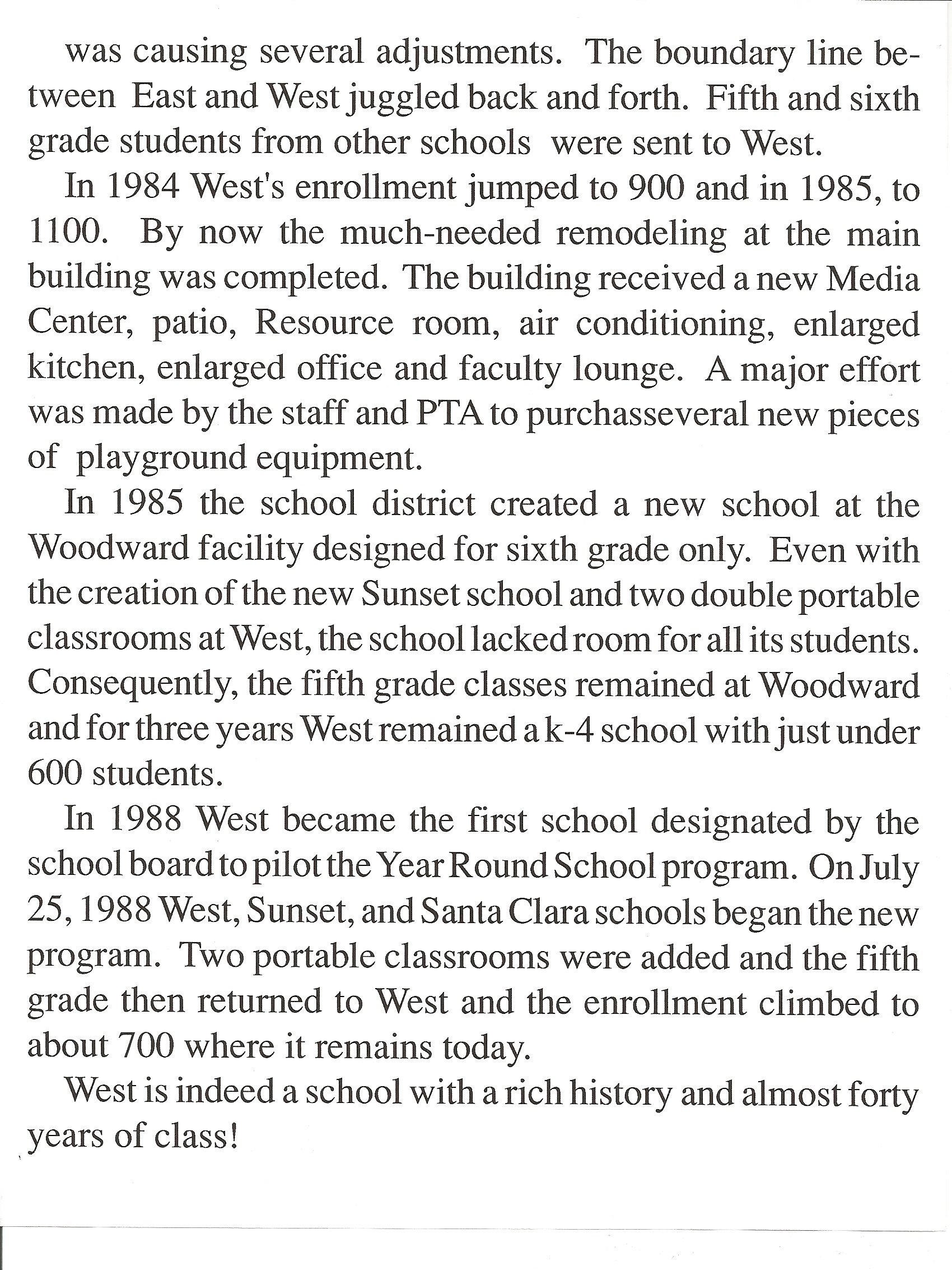 Page 3 of a brief history of West Elementary School