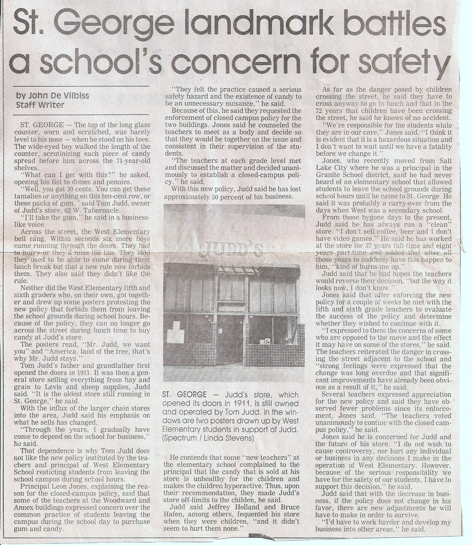 West Elementary School Closed Campus - Judd's Store Controversy Article