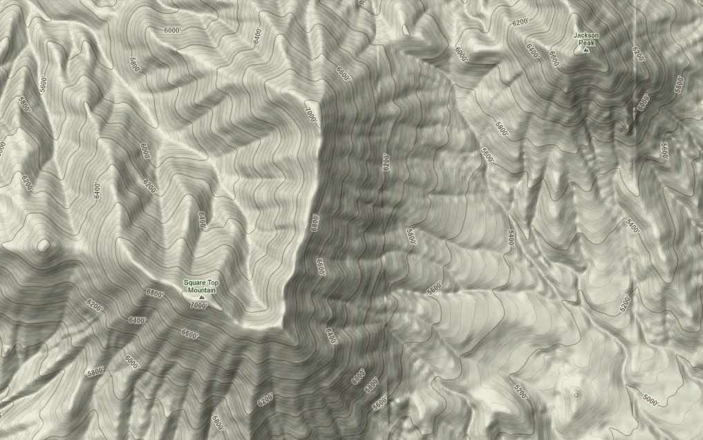 Square Top Mountain local topographic map