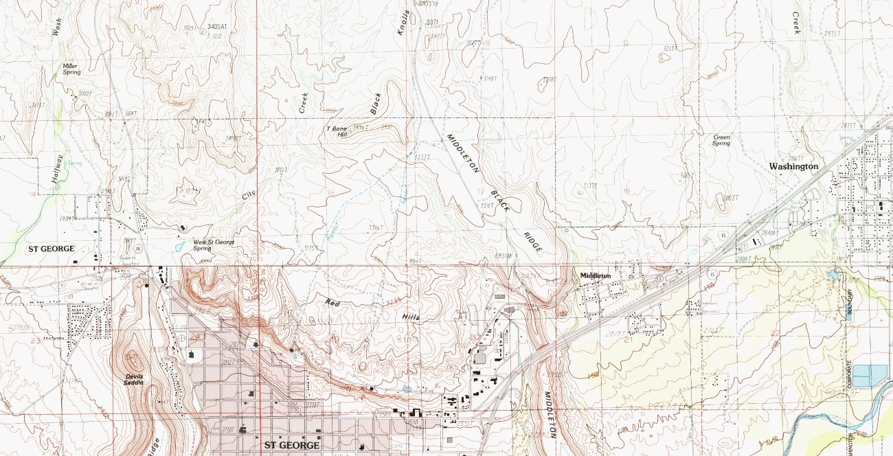 Topographic map of the region around T-Bone Hill