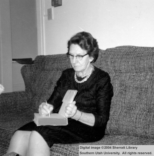 Juanita Brooks signing a book in 1967