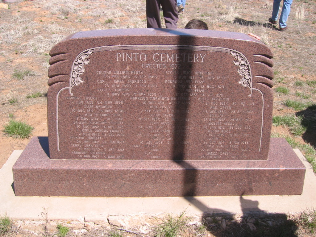 Photo of the front of a marker at the Pinto Cemetery