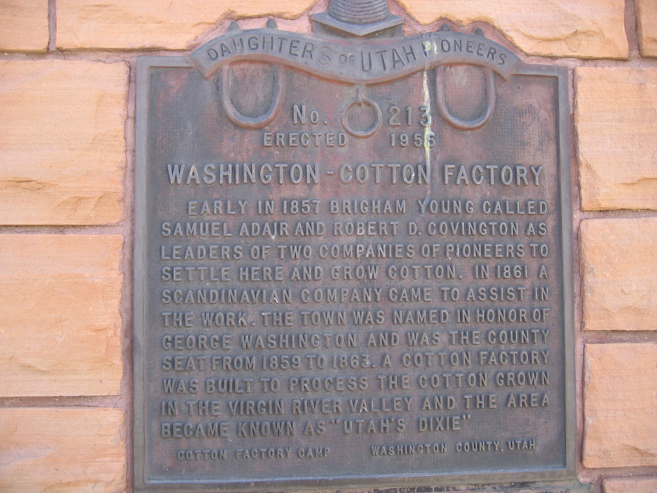 WCHS-00126 Plaque about the Cotton Factory in Washington