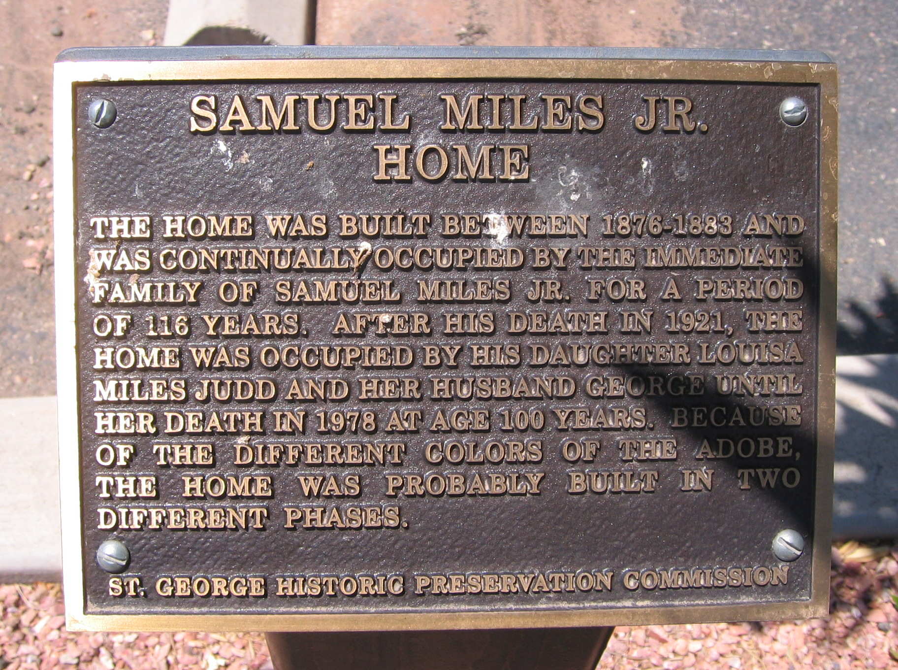 WCHS-00190 Plaque for the Samuel Miles Jr. home
