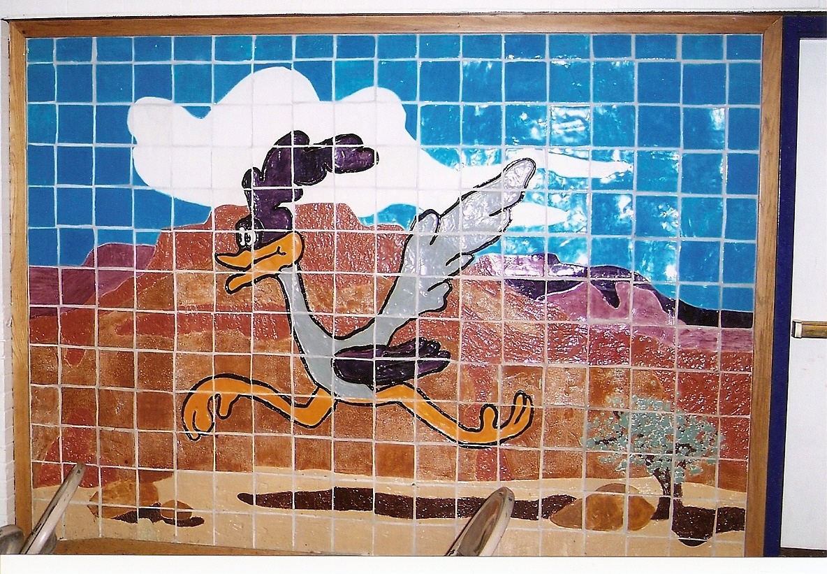 WCHS-00315 Roadrunner tile mural in the lunchroom at West Elementary School