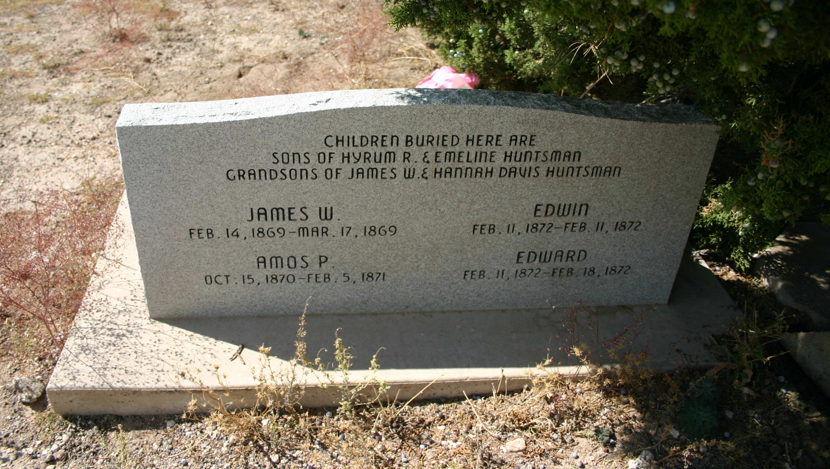 Huntsman sons gravestone at the Hebron Cemetery