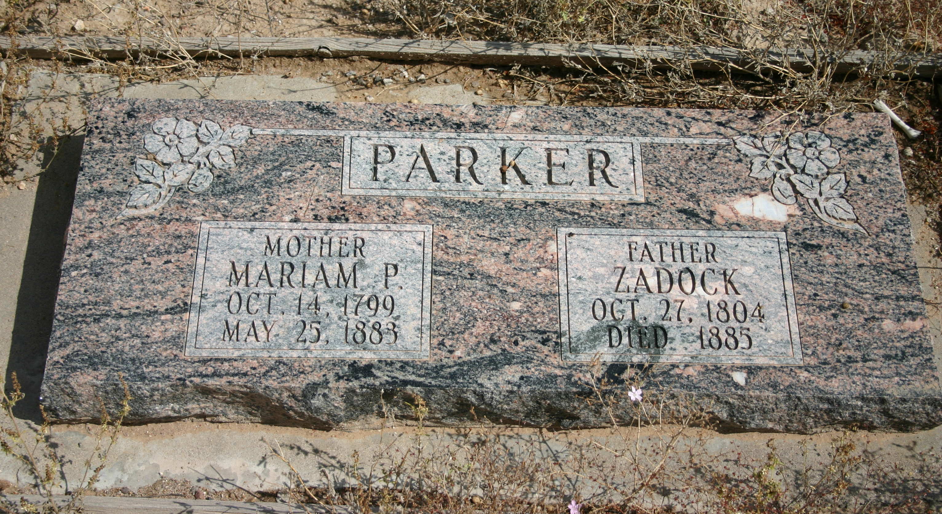 Zadock & Mariam P. Parker gravestone at the Hebron Cemetery