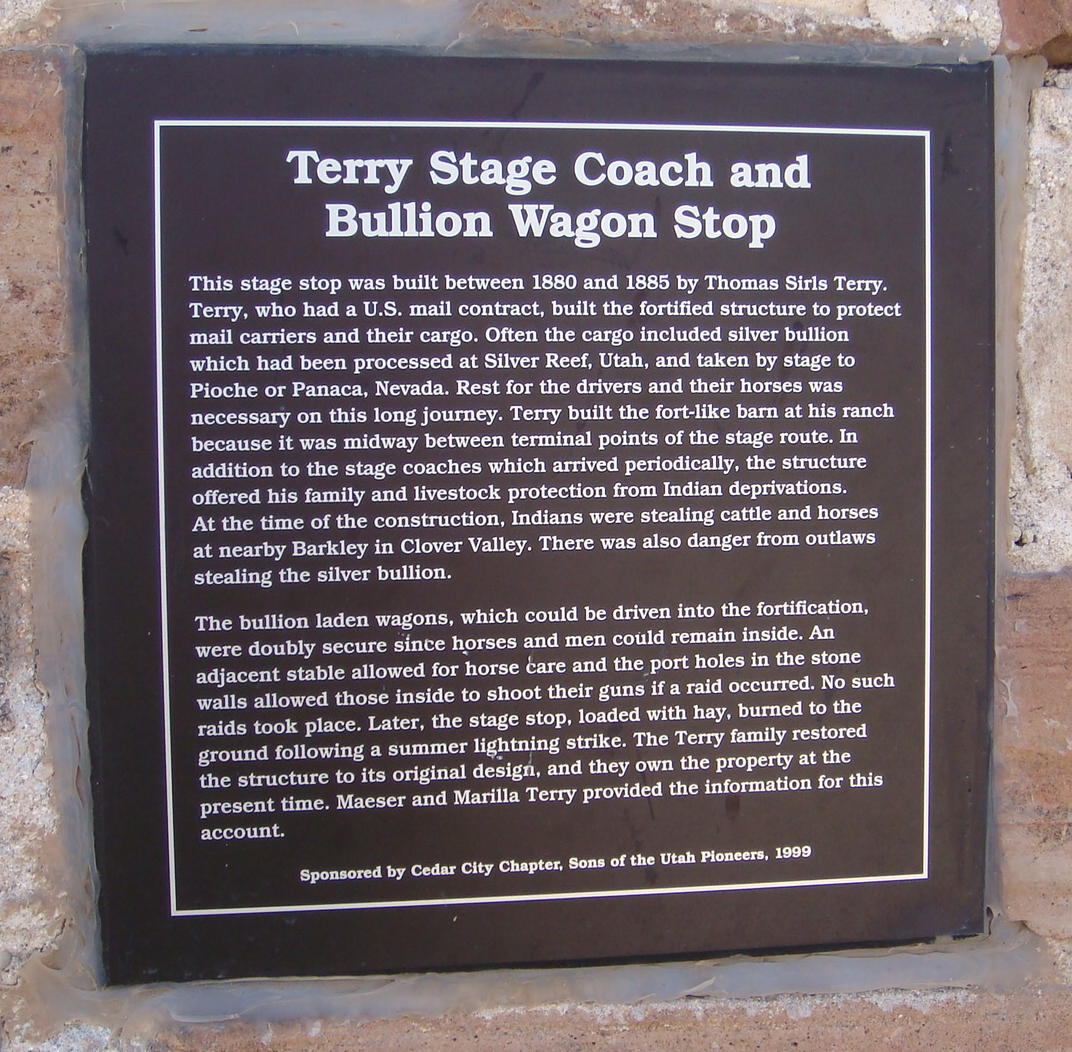 Plaque describing the Terry Stage Coach and Bullion Wagon Stop