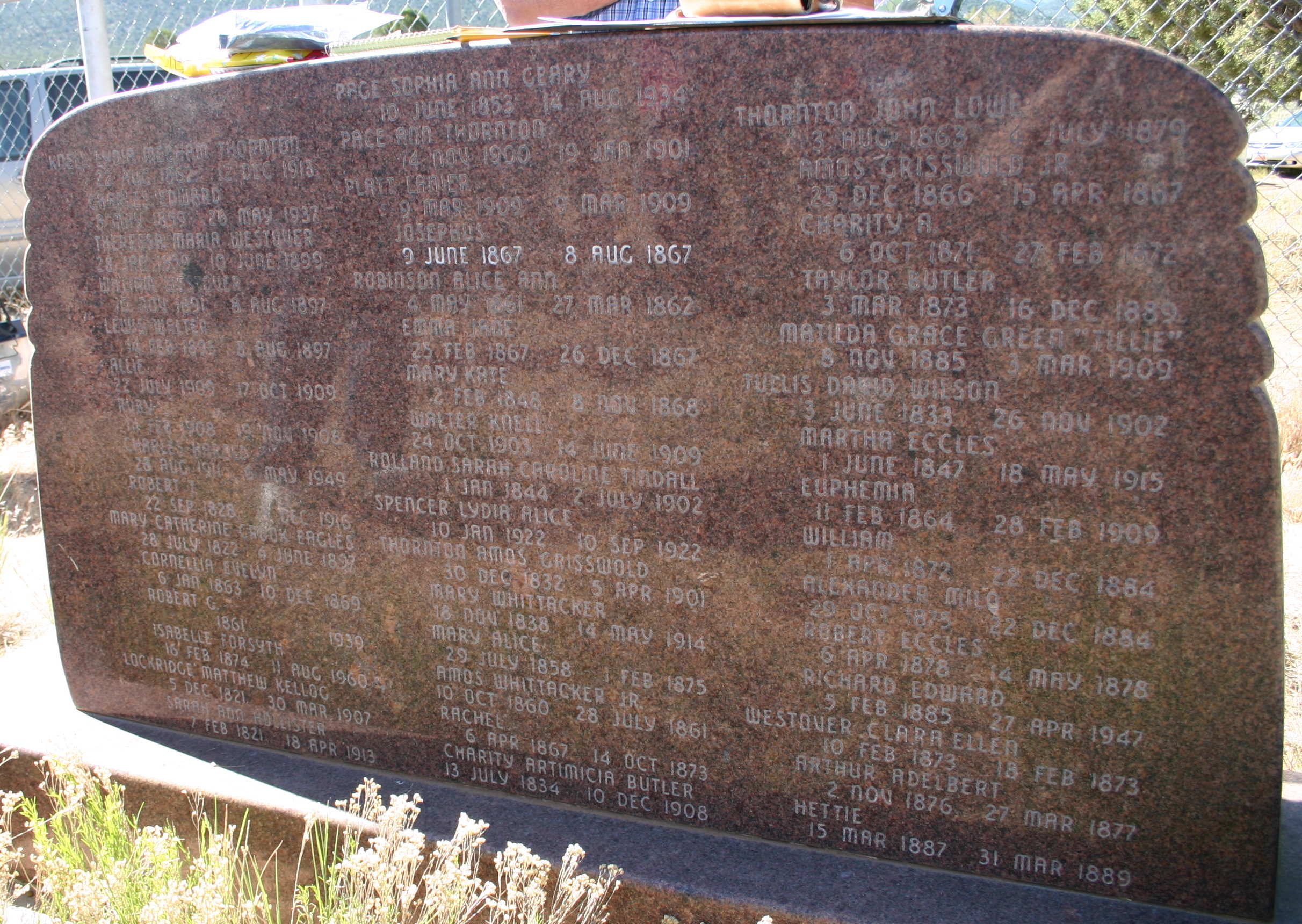 Back of a monument listing burials