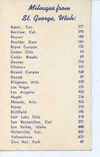 Mileages to various cities from St. George