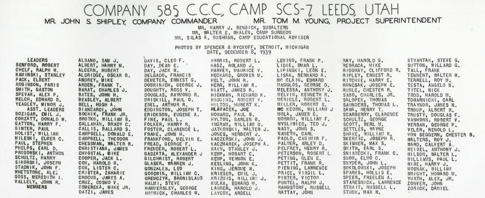 WCHS-01039 List of the Leeds CCC Camp Personnel