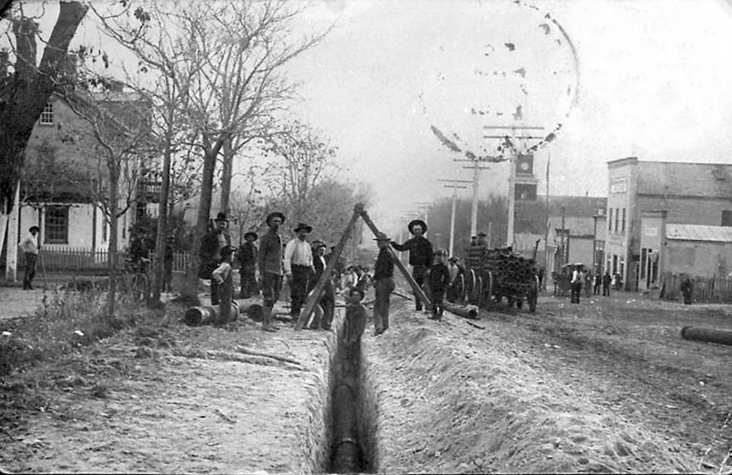 Pipe being laid on Main Street