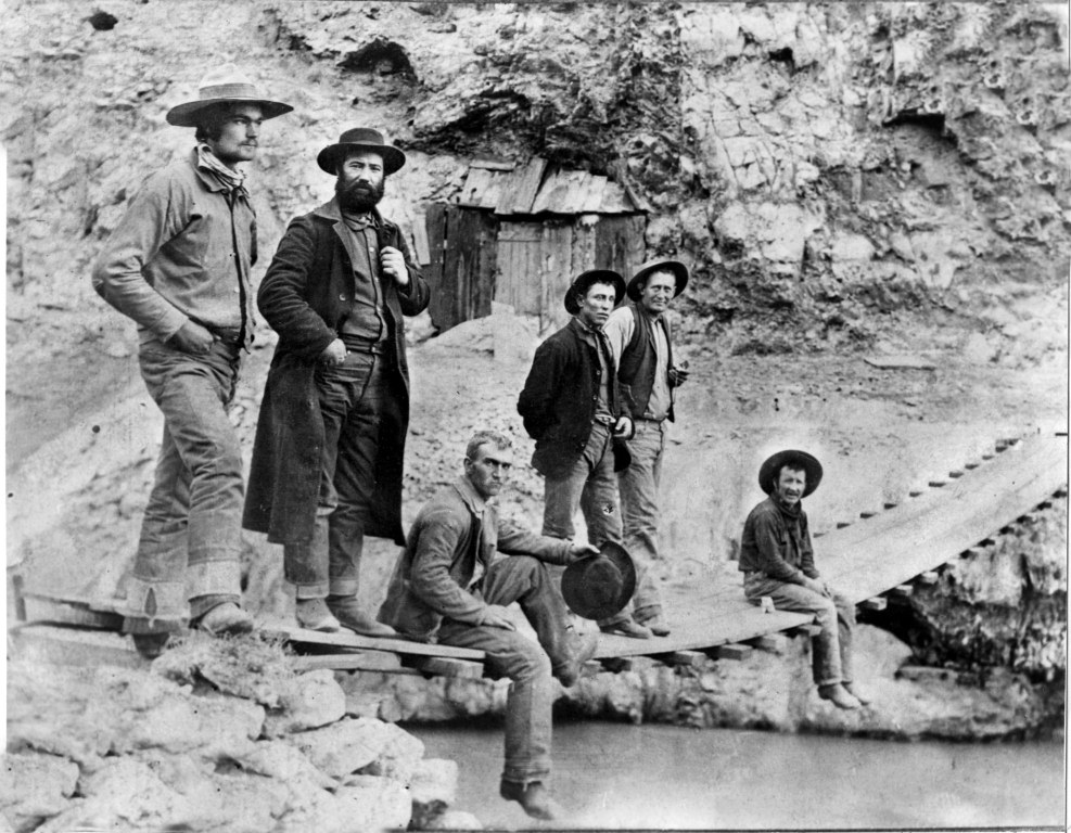 Men and a people bridge at LaVerkin Hot Springs