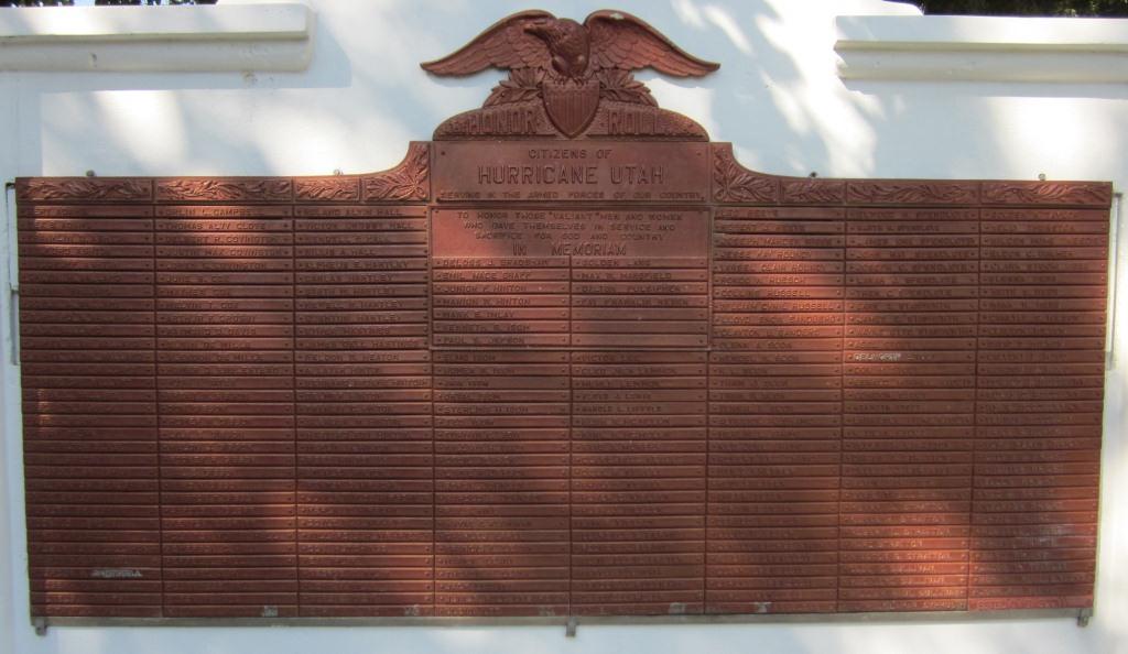 Veteran's Plaque at the Hurricane Valley Pioneer Heritage Park