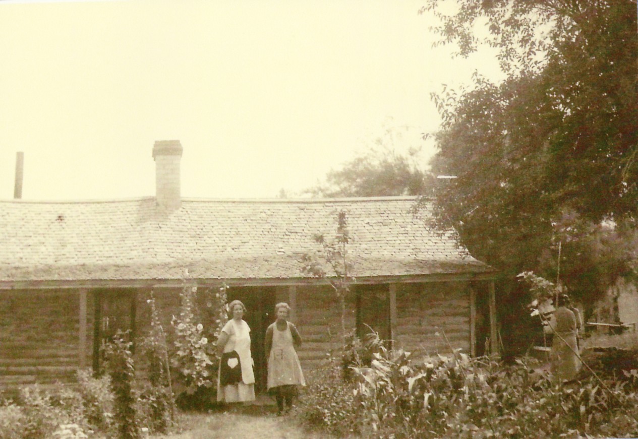 Margaret and Jennie Burgess in front of the Melancthon W. Burgess Home